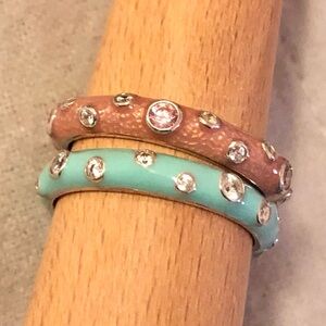 🩵🩷 VGUC Set of 2 Hidalgo Sterling Silver/Enamel/CZ Stackable Band Rings, SZ 9 🩵🩷